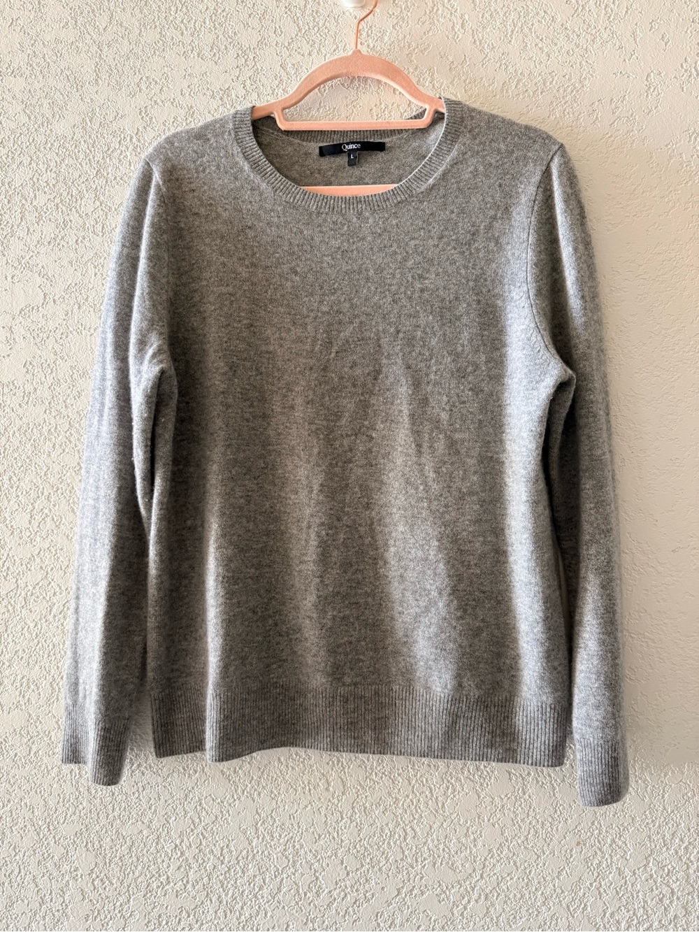 QUINCE Womens 100% Cashmere Heather Grey Minimalist Crewneck Sweater Sz Large